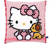 Vervaco Point De Croix Kit Coussin Complet Set HELLO KITTY ET CHIEN Decoration Manuelle Broderie Kit Adulte Art Creatif Cadeau DIY ca. 40 x 40 cm Cross Stitch Embroidery