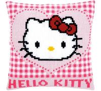 Vervaco Point De Croix Kit Coussin Complet Set HELLO KITTY ET CŒUR Decoration Manuelle Broderie Kit Adulte Art Creatif Cadeau DIY ca. 40 x 40 cm Cross Stitch Embroidery