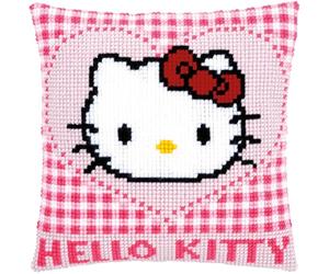 Vervaco Point De Croix Kit Coussin Complet Set HELLO KITTY ET CŒUR Decoration Manuelle Broderie Kit Adulte Art Creatif Cadeau DIY ca. 40 x 40 cm Cross Stitch Embroidery