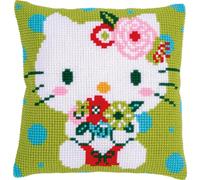VERVACO Point De Croix Kit Coussin Complet Set HELLO KITTY FLORAL Decoration Manuelle Broderie Kit Adulte Art Creatif Cadeau DIY Cross Stitch Embroidery ca. 40 x 40 cm