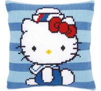 Vervaco Point De Croix Kit Coussin Complet Set HELLO KITTY MARINE I Decoration Manuelle Broderie Kit Adulte Art Creatif Cadeau DIY ca. 40 x 40 cm Cross Stitch Embroidery