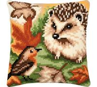 VERVACO Point De Croix Kit Coussin Complet Set Hérisson et rouge-gorge Decoration Manuelle Broderie Kit Adulte Art Creatif Cadeau DIY 40 x 40 cmCross Stitch Embroidery