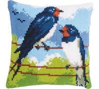 VERVACO Point De Croix Kit Coussin Complet Set HIRONDELLES Decoration Manuelle Broderie Kit Adulte Art Creatif Cadeau DIY Cross Stitch Embroidery ca. 40 x 40 cm