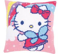 Vervaco Point De Croix Kit Coussin Complet Set KITTY ET ARC-EN-CIEL Decoration Manuelle Broderie Kit Adulte Art Creatif Cadeau DIY ca. 40 x 40 cm Cross Stitch Embroidery