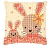 VERVACO Point De Croix Kit Coussin Complet Set LAPINS DOUX Decoration Manuelle Broderie Kit Adulte Art Creatif Cadeau DIY Cross Stitch Embroidery ca. 40 x 40 cm