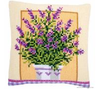 VERVACO Point De Croix Kit Coussin Complet Set LAVANDE Decoration Manuelle Broderie Kit Adulte Art Creatif Cadeau DIY Cross Stitch Embroidery ca. 40 x 40 cm