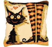 VERVACO Point De Croix Kit Coussin Complet Set LE CHAT DE LA SORCIÈRE Decoration Manuelle Broderie Kit Adulte Art Creatif Cadeau DIY ca. 40 x 40 cmCross Stitch Embroidery