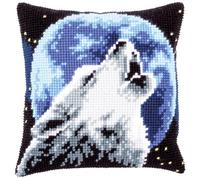 Vervaco Point De Croix Kit Coussin Complet Set LOUP Decoration Manuelle Broderie Kit Adulte Art Creatif Cadeau DIY Cross Stitch Embroidery ca. 40 x 40 cm