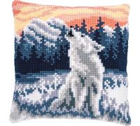 VERVACO Point De Croix Kit Coussin Complet Set LOUP EN HIVER Decoration Manuelle Broderie Kit Adulte Art Creatif Cadeau DIY Cross Stitch Embroidery ca. 40 x 40 cm