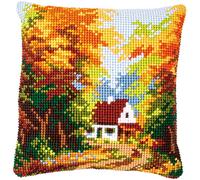 VERVACO Point De Croix Kit Coussin Complet Set MAISON DANS LA FORÊT Decoration Manuelle Broderie Kit Adulte Art Creatif Cadeau DIY Cross Stitch Embroidery ca. 40 x 40 cm