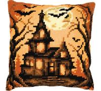 VERVACO Point De Croix Kit Coussin Complet Set MAISON D'HALLOWEEN Decoration Manuelle Broderie Kit Adulte Art Creatif Cadeau DIY ca. 40 x 40 cmCross Stitch Embroidery