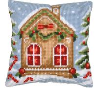 VERVACO Point De Croix Kit Coussin Complet Set MAISON EN PAIN D'ÉPICES Decoration Manuelle Broderie Kit Adulte Art Creatif Cadeau DIY ca. 40 x 40 cm Cross Stitch Embroidery
