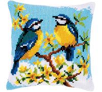 VERVACO Point De Croix Kit Coussin Complet Set MÉSANGES BLEUES Decoration Manuelle Broderie Kit Adulte Art Creatif Cadeau DIY Cross Stitch Embroidery ca. 40 x 40 cm