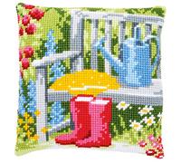 Vervaco Point De Croix Coussin Complet Set Mon Jardin Decoration Manuelle Broderie Kit Adulte Art Creatif Cadeau DIY Cross Stitch Embroidery ca. 40 x 40 cm, Coton, Multicolore