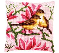 VERVACO Point De Croix Kit Coussin Complet Set OISEAUX ET MAGNOLIA Decoration Manuelle Broderie Kit Adulte Art Creatif Cadeau DIY Cross Stitch Embroidery ca. 40 x 40 cm