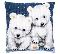 Vervaco Cross Stitch Cushion Kit House Decorating POLAR BEAR CUBS DIY Art & Craft Embroidery Tapestry Kit Creative Activities Art Project For Adults ca.40x40 cm Gift Set