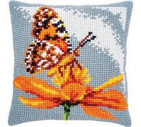 VERVACO Point De Croix Kit Coussin Complet Set PAPILLON Decoration Manuelle Broderie Kit Adulte Art Creatif Cadeau DIY Cross Stitch Embroidery ca. 40 x 40 cm