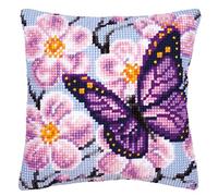 Vervaco – Kit point de croix – Coussin Papillon mauve – Complet 40 x 40 cm