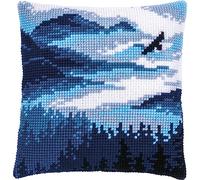 VERVACO Point De Croix Kit Coussin Complet Set PAYSAGE BLEU Decoration Manuelle Broderie Kit Adulte Art Creatif Cadeau DIY Cross Stitch Embroidery ca. 40 x 40 cm