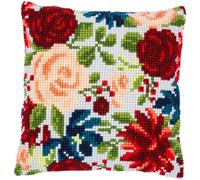 Vervaco Point De Croix Kit Coussin Complet Set PIVOINES Decoration Manuelle Broderie Kit Adulte Art Creatif Cadeau DIY Cross Stitch Embroidery ca. 40 x 40 cm