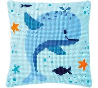 VERVACO Point De Croix Kit Coussin Complet Set PLAISIR DES BALEINES Decoration Manuelle Broderie Kit Adulte Art Creatif Cadeau DIY Cross Stitch Embroidery ca. 40 x 40 cm