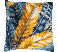 Vervaco Point De Croix Kit Coussin Complet Set PLUMES Decoration Manuelle Broderie Kit Adulte Art Creatif Cadeau DIY Cross Stitch Embroidery ca. 40 x 40 cm