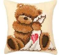 Vervaco Point De Croix Kit Coussin Complet Set POPCORN UN OURS Decoration Manuelle Broderie Kit Adulte Art Creatif Cadeau DIY ca. 40 x 40 cm Cross Stitch Embroidery