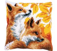 VERVACO Point De Croix Kit Coussin Complet Set RENARDS EN AUTOMNE Decoration Manuelle Broderie Kit Adulte Art Creatif Cadeau DIY Cross Stitch Embroidery ca. 40 x 40 cm