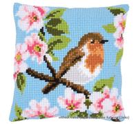Vervaco Point De Croix Kit Coussin Complet Set ROUGE-GORGE Decoration Manuelle Broderie Kit Adulte Art Creatif Cadeau DIY Cross Stitch Embroidery ca. 40 x 40 cm