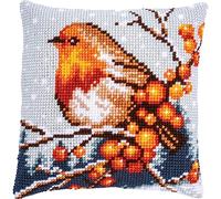 VERVACO Point De Croix Kit Coussin Complet Set ROUGE-GORGE Decoration Manuelle Broderie Kit Adulte Art Creatif Cadeau DIY Cross Stitch Embroidery ca. 40 x 40 cm, design #5