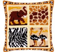 Vervaco Point De Croix Kit Coussin Complet Set SAFARI 2 Decoration Manuelle Broderie Kit Adulte Art Creatif Cadeau DIY Cross Stitch Embroidery ca. 40 x 40 cm