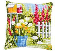 Vervaco Point De Croix Kit Coussin Complet Set SCÈNE DE JARDIN Decoration Manuelle Broderie Kit Adulte Art Creatif Cadeau DIY Cross Stitch Embroidery ca. 40 x 40 cm