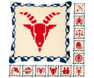 VERVACO Point De Croix Kit Coussin Complet Set SIGNES D'ASTROLOGIE Decoration Manuelle Broderie Kit Adulte Art Creatif Cadeau DIY Cross Stitch Embroidery ca. 40 x 40 cm