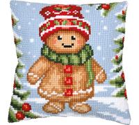 VERVACO Point De Croix Kit Coussin Complet Set SOURIRE EN PAIN D'ÉPICES Decoration Manuelle Broderie Kit Adulte Art Creatif Cadeau DIY ca. 40 x 40 cm Cross Stitch Embroidery