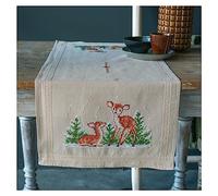 Vervaco Point De Croix Pré-Imprimé Chemin CERF Broderie Kit Complet Adulte Loisir Créatif Maison Decoration Manuelle Table Cadeou DIY ca. 40 x 100 cm Cross Stitch Embroidery, Coton, Multicolore