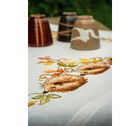 VERVACO Point De Croix Pré-Imprimé Nappe HÉRISSONS ET Feuilles d'automne Broderie Kit Complet Adulte Loisir Créatif Maison Decoration Manuelle Table Cadeou DIY ca. 80 x 80 cm, Coton, Multicolore