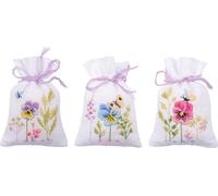 Vervaco Sachets d'herbes Paquet de broderie au point de croix "Pensées" 3 pièces, motif à compter, 8x12cm