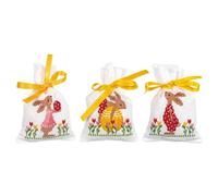 Vervaco Kit point de croix compté Sachet aromates Lapins de Pâques complet lot de 3 env. 8 x 12 cm