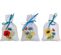 Vervaco Sachets d'herbes Set point de croix "Fleurs des champs" 3 pièces, motif à compter, 8x12cm