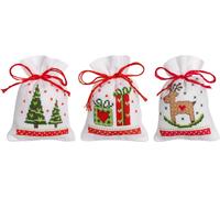 Vervaco Sachets d'herbes Set point de croix "Motifs de Noël" 3 pièces, modèle à compter, 8x12cm