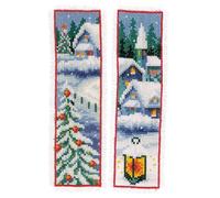 Vervaco – Kit point de croix marque-page Villages d'Hiver – lot de 2, kit complet débutant 6×20 cm