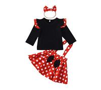 Verve Jelly 3pcs bébé filles pois robe globale + hauts volants manches longues + bandeau ensemble de vêtements d'automne Rouge, 110, 3-4 ans