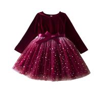 Verve Jelly bambin robe de bébé fille tenue de Noël robe nourrisson tutu à manches longues en tulle robe de princesse de fête rouge vêtements de Noël tenues rouge 1-2 ans