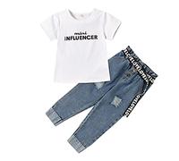 Verve Jelly Bébé enfant en bas âge petites filles Jeans ensemble de vêtements à manches courtes chemises haut déchiré Jeans pantalon 2 pièces mode été automne tenues