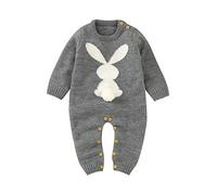 Verve Jelly Bébé nouveau-né garçon fille coton tricoté pull barboteuse à manches longues body combinaison une pièce tenues de Pâques vêtements gris 70 0-6 mois