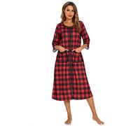 Verve Jelly Chemise De Nuit Femme Manches Courtes Chemise De Nuit Chemises De Nuit Douces Fermeture éClair Plaid Loungewear Chemises De Nuit avec Poches Plaid Rouge XL