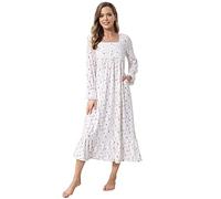 Verve Jelly Chemise de Nuit Femme Vintage Manches Longues Bouton Avant Robe de Nuit Doux Style Victorien Pyjama Robe avec Poches Floral Rose XXXL