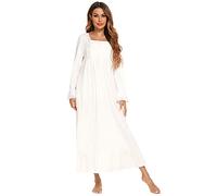 Verve Jelly Chemise de nuit vintage victorienne à manches longues pour femme, robe pyjama légère et douce, Blanc 2, XL