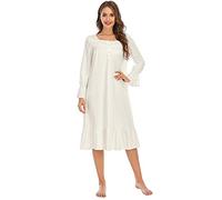 Verve Jelly Chemises De Nuit pour Femmes Chemises De Nuit Col Rond VêTements De Nuit à Manches Longues Garniture en Dentelle Chemises De Nuit Douces Blanc Grand