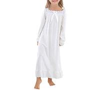 Verve Jelly Chemises de nuit pour filles Toddler Little Big Girl Kids Pyjamas de princesse en coton à manches longues,Blanc 1,140,8-9 ans
